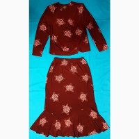 Женский костюм двойка - жакет, юбка, бордо