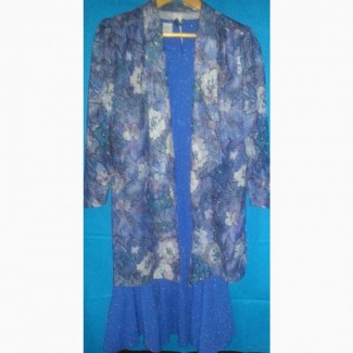Женский костюм двойка - жакет, платье голубое с блестками