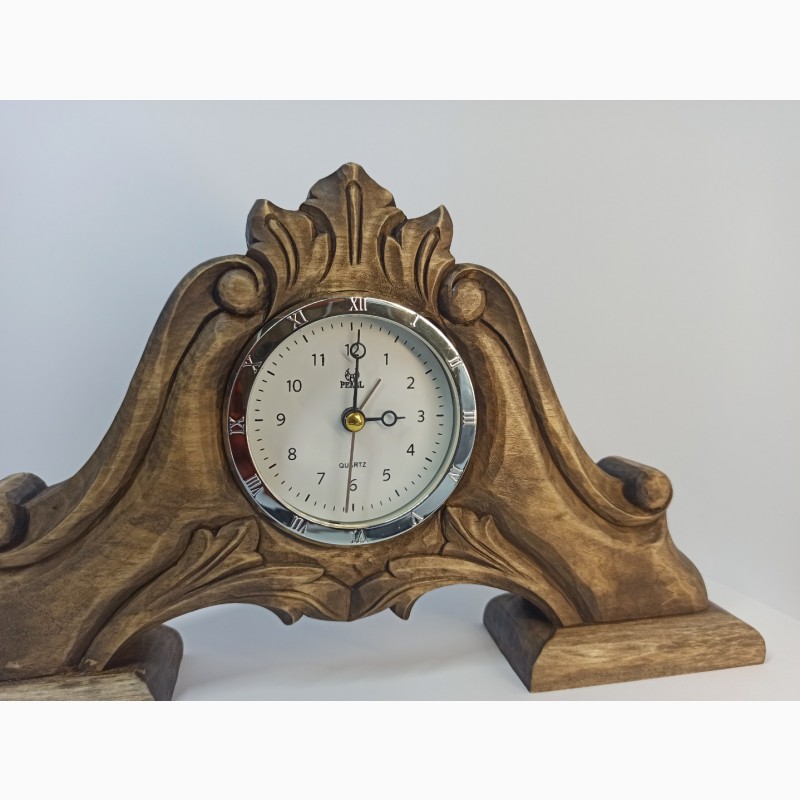Фото 2. Різьблений камінний годинник, Годинник з дерева, Унікальний настільний годинник