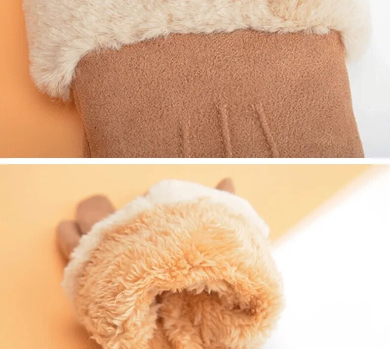 Фото 6. Перчатки женские зимние сенсорные теплые штучная замша с мехом (коричневые)
