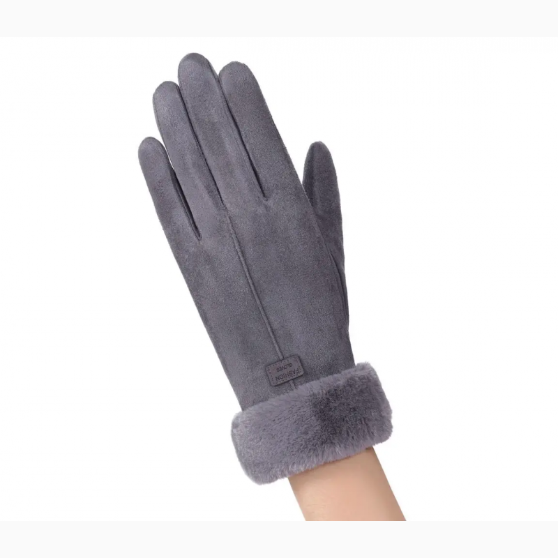 Фото 2. Женские перчатки зимние сенсорные теплые штучная замша с мехом (серые)