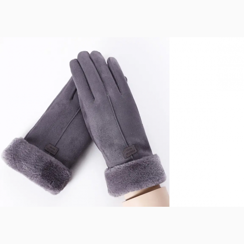 Фото 3. Женские перчатки зимние сенсорные теплые штучная замша с мехом (серые)