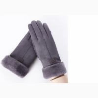 Женские перчатки зимние сенсорные теплые штучная замша с мехом (серые)