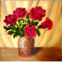 Картина масло холст Пять роз в вазе