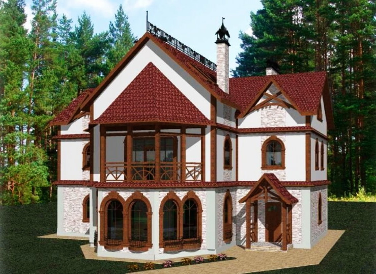 Готовый проект дом в средневековом стиле коттедж; купить готовый проект загородный особняк