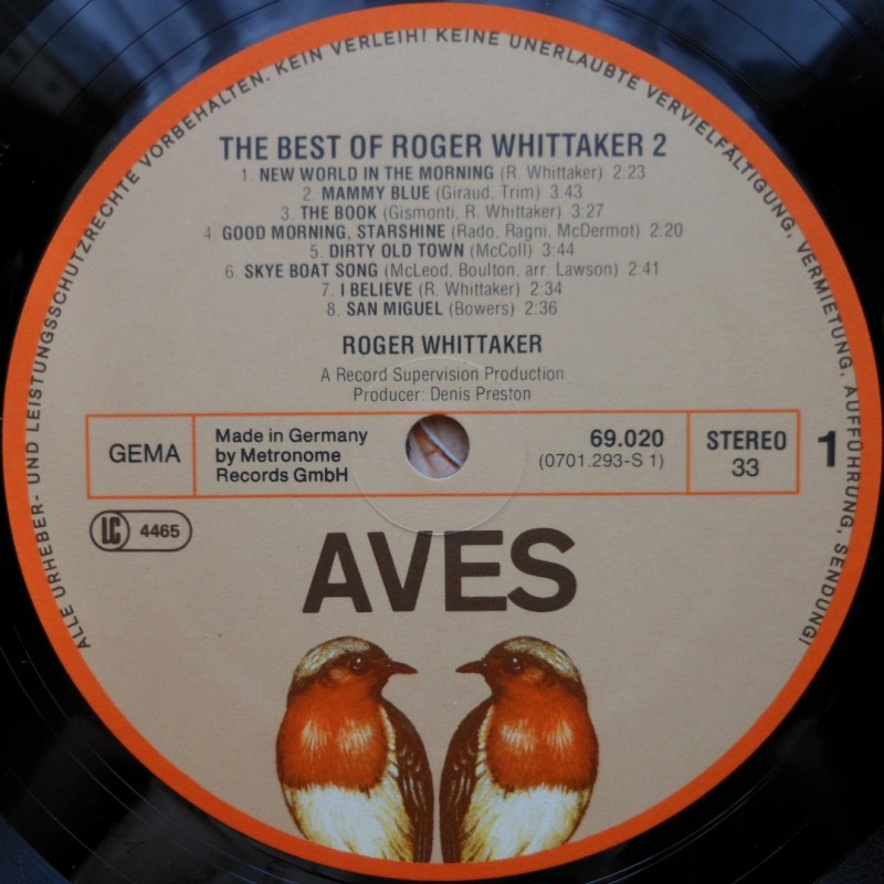 Фото 3. Виниловая пластинка Roger Whittaker – The Best Of Roger Whittaker 2