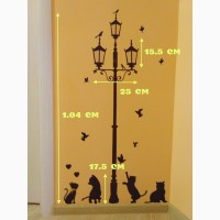 Наклейка на стену фонарный столб и котики, холодильник, шкаф, тумбочки